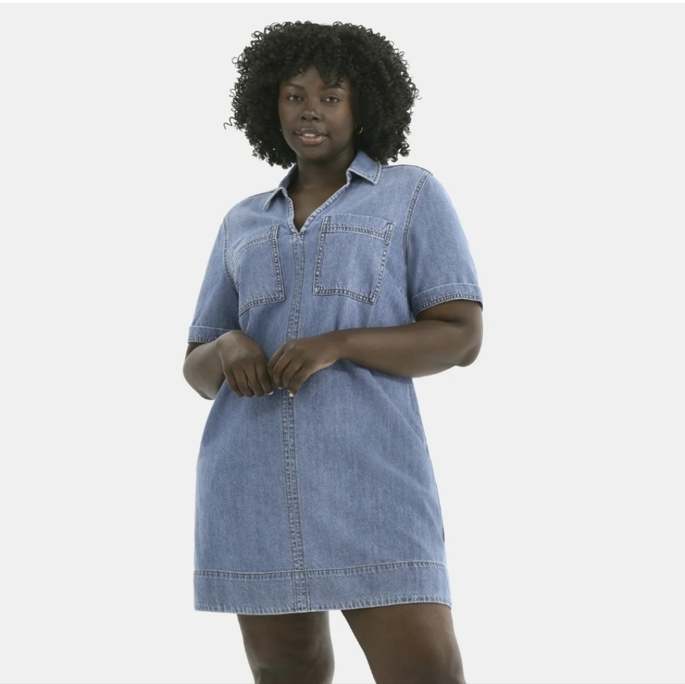 Classic Denim Shirt Dress - Blue